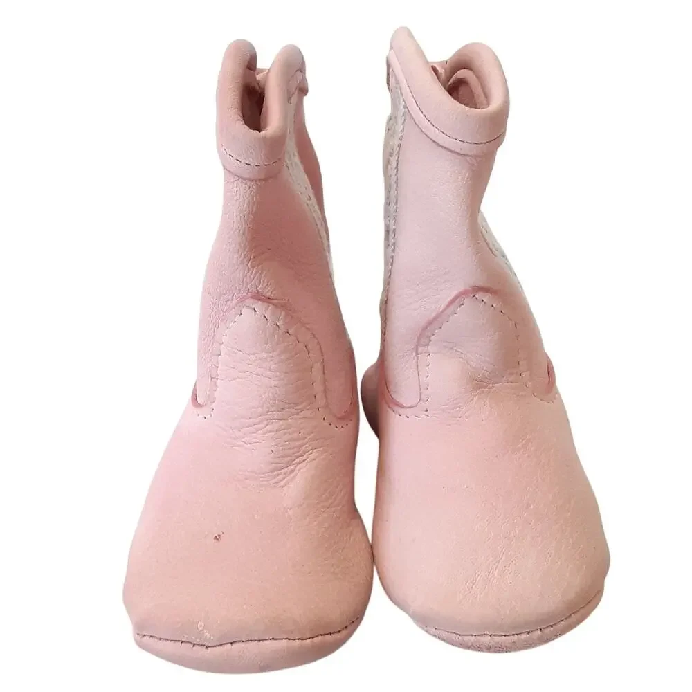 Taos Vintage Baby Moccasins Native American Booties Toddler 2/3 Leather Pink